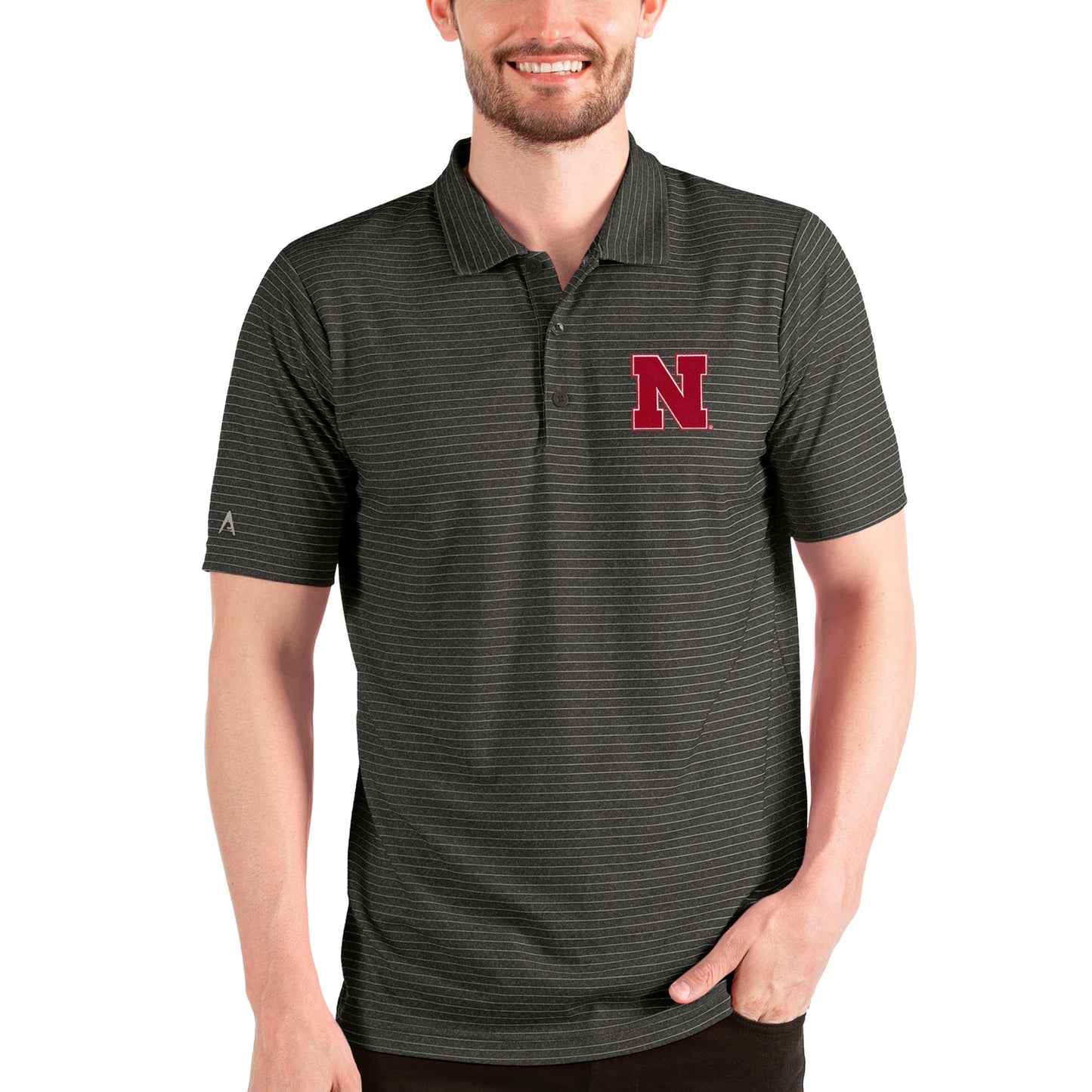 Men's Antigua Heathered Black/Silver Nebraska Huskers Esteem Polo