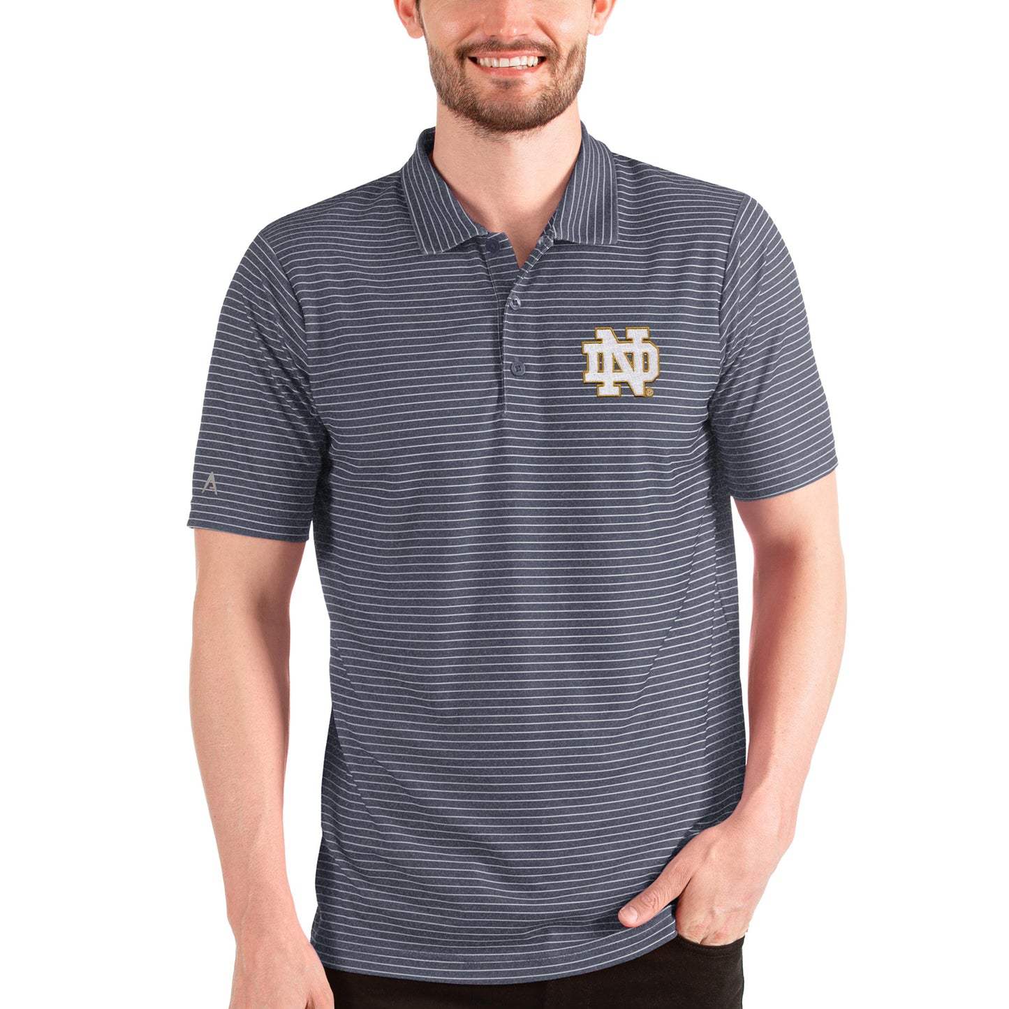 Men's Antigua Heathered Navy/White Notre Dame Fighting Irish Esteem Polo