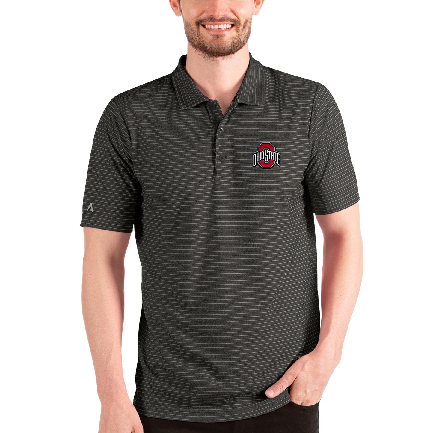 Men's Antigua Heathered Black/Silver Ohio State Buckeyes Esteem Polo