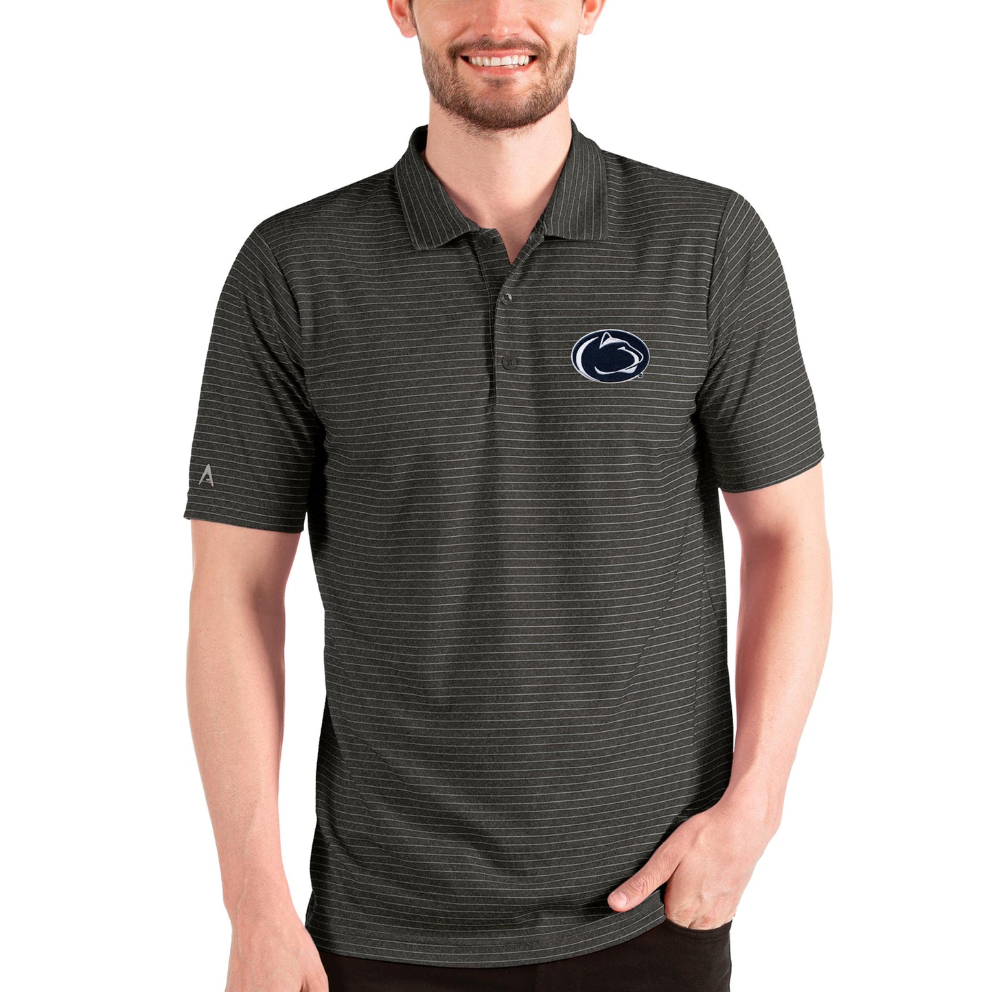 Men's Antigua Heathered Black/Silver Penn State Nittany Lions Esteem Polo