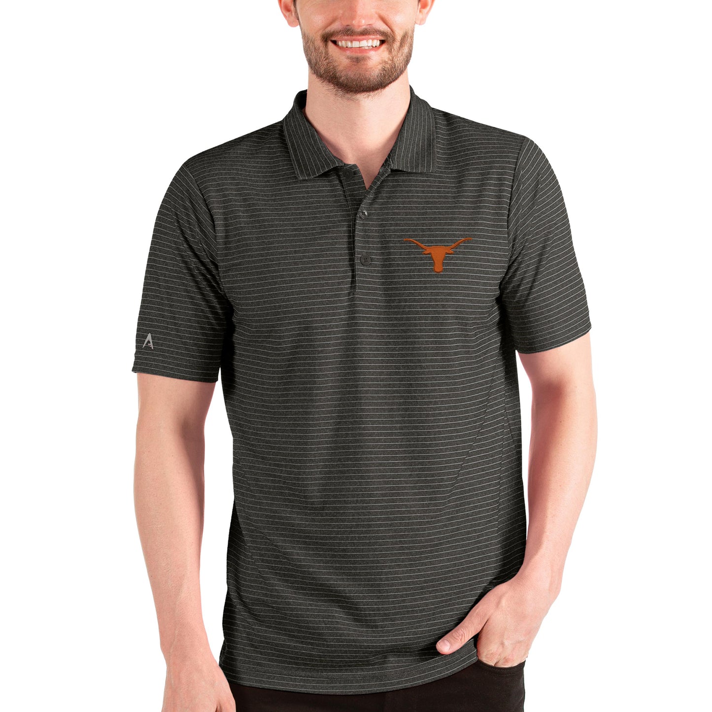 Men's Antigua Heathered Black/Silver Texas Longhorns Esteem Polo