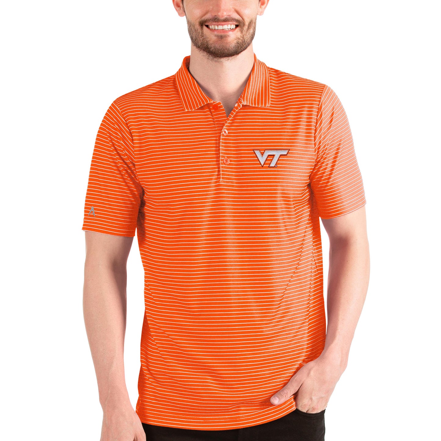 Men's Antigua Heathered Orange/White Virginia Tech Hokies Esteem Polo