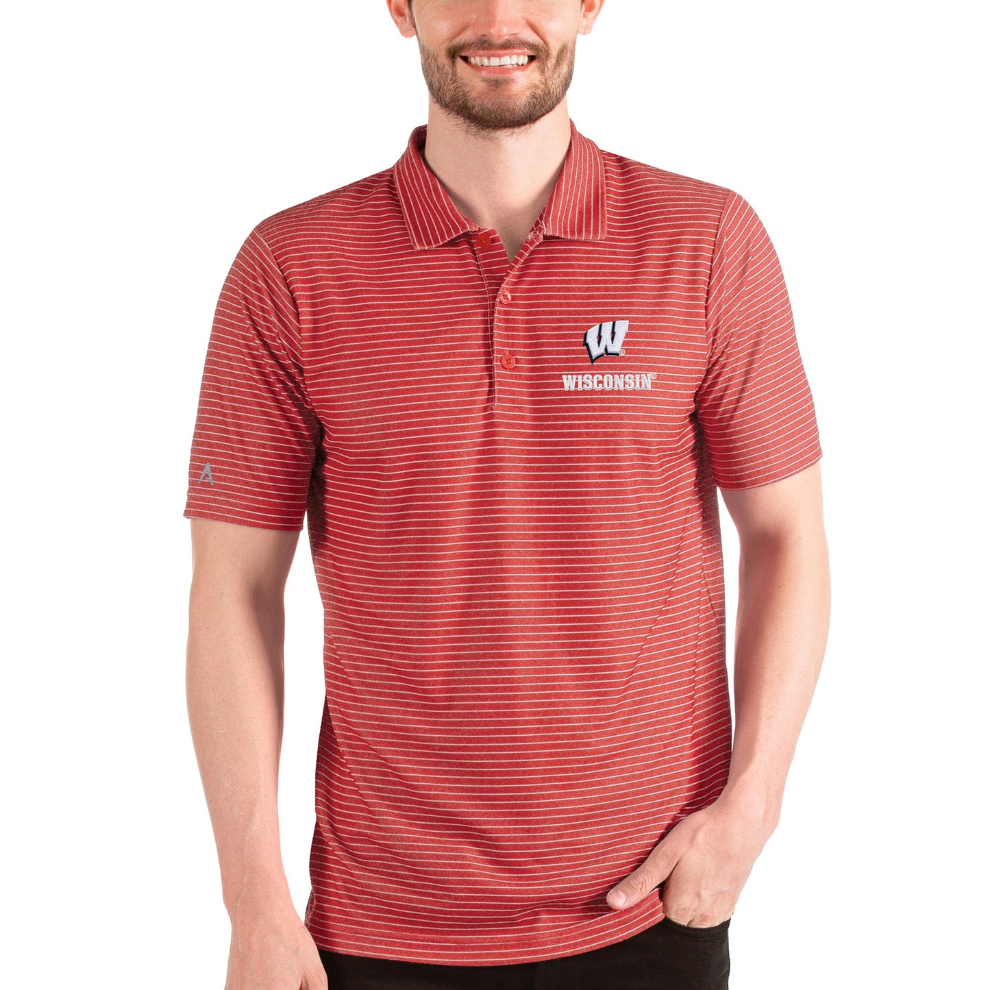 Men's Antigua Heathered Red/White Wisconsin Badgers Esteem Polo