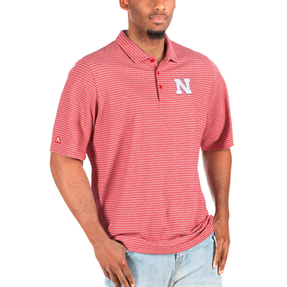 Men's Antigua Heathered Scarlet/White Nebraska Huskers Esteem Big & Tall Polo