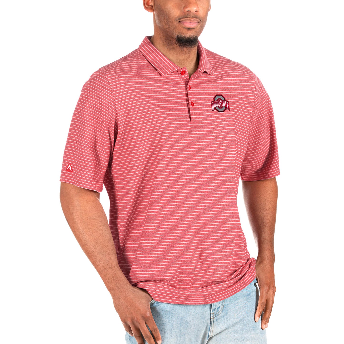 Men's Antigua Heathered Scarlet/White Ohio State Buckeyes Esteem Big & Tall Polo