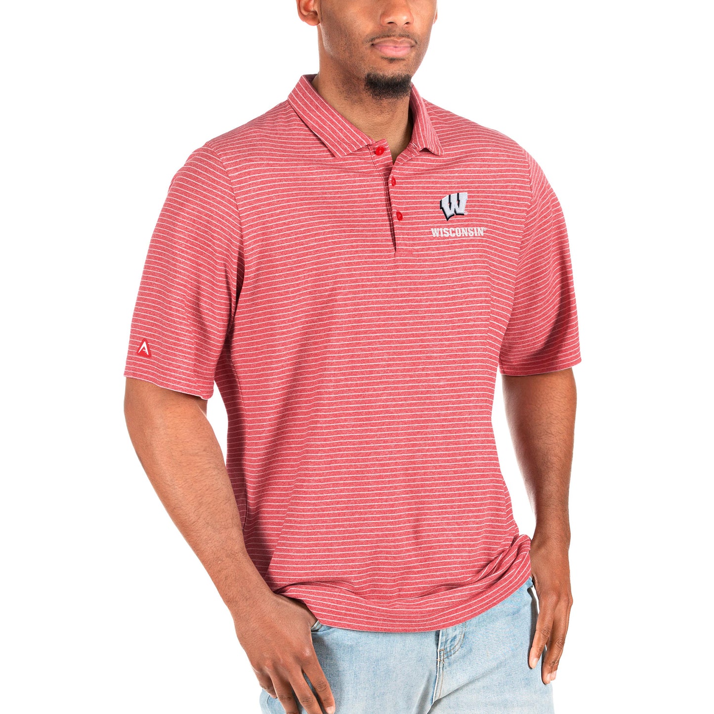 Men's Antigua Heathered Red/White Wisconsin Badgers Esteem Big & Tall Polo