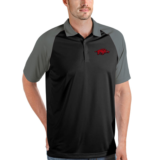 Men's Antigua Black/Steel Arkansas Razorbacks Nova Polo