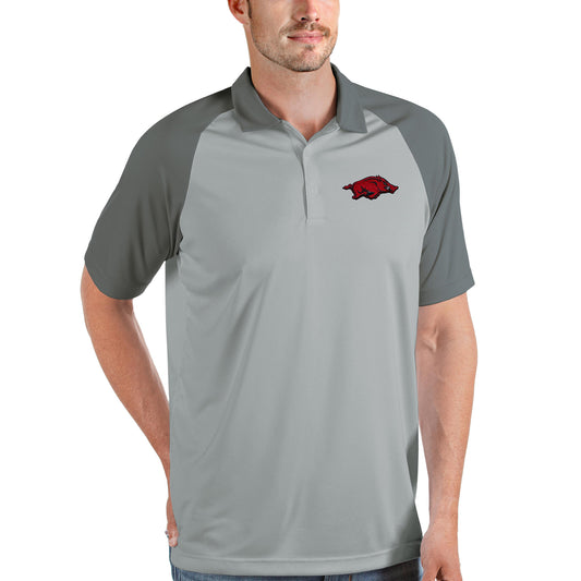 Men's Antigua Silver/Steel Arkansas Razorbacks Nova Polo