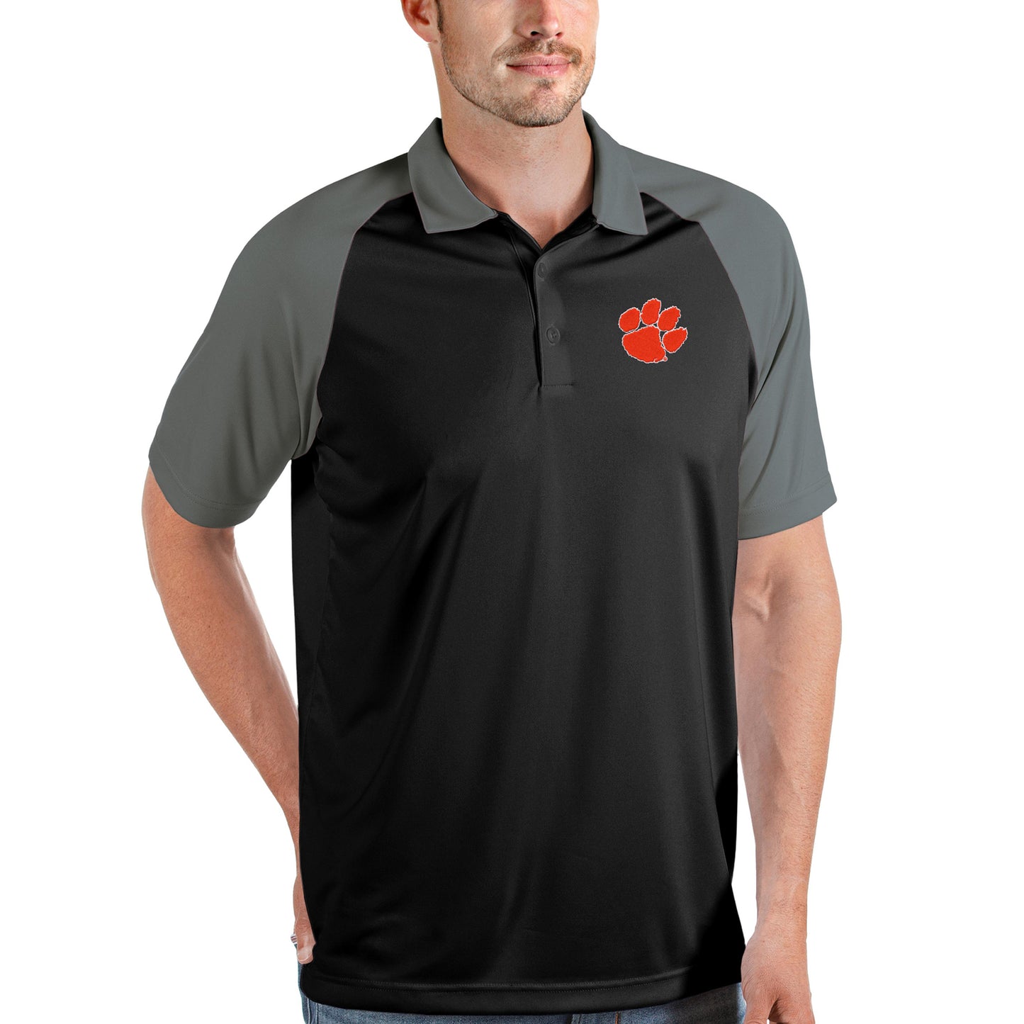 Men's Antigua Black/Steel Clemson Tigers Nova Polo