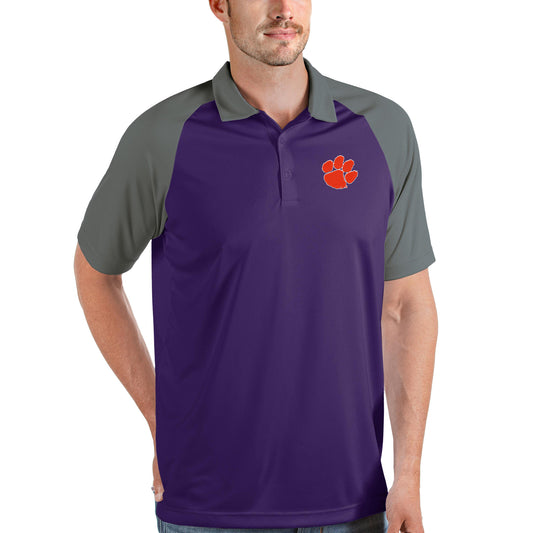 Men's Antigua Purple/Steel Clemson Tigers Nova Polo