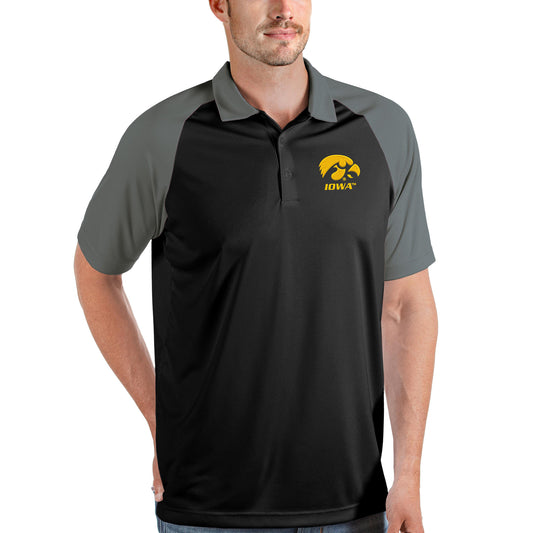 Men's Antigua Black/Steel Iowa Hawkeyes Nova Polo