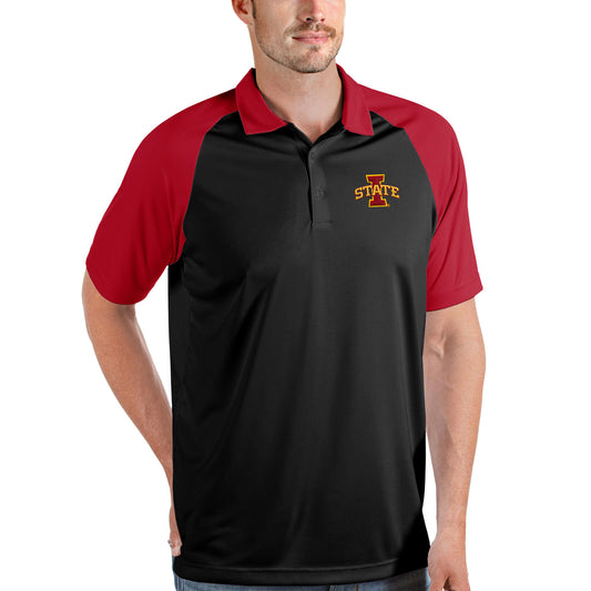 Men's Antigua Black/Red Iowa State Cyclones Nova Polo