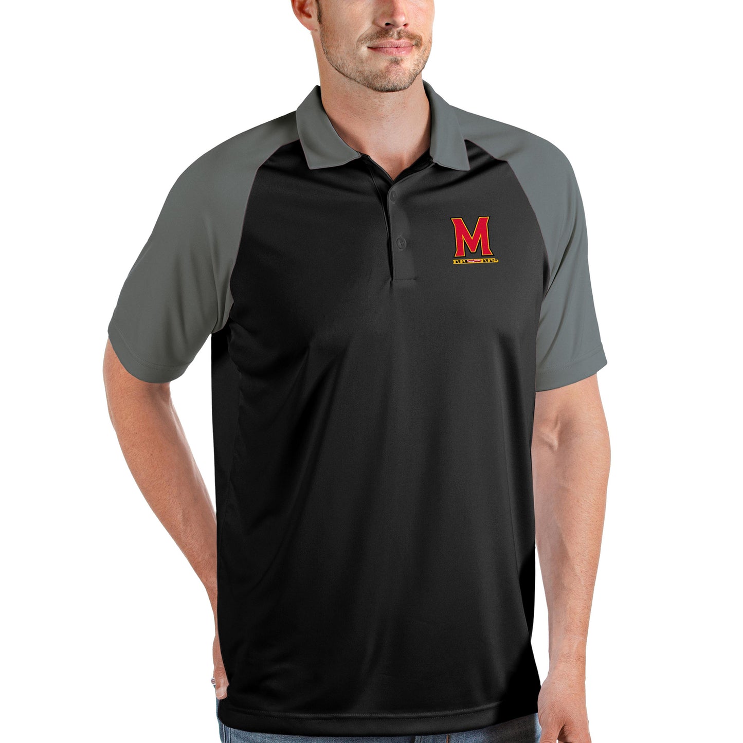 Men's Antigua Black/Steel Maryland Terrapins Nova Polo