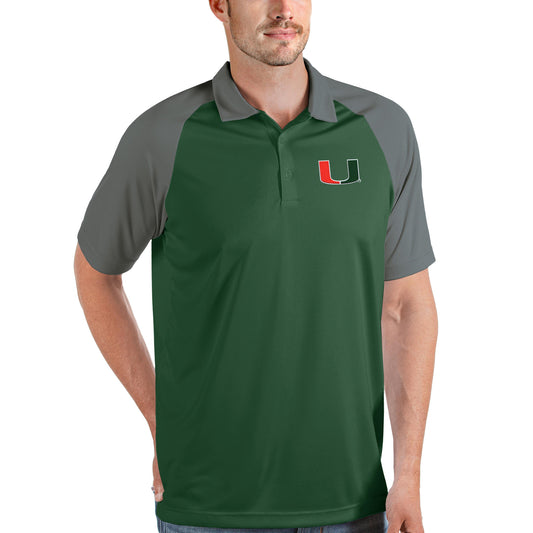 Men's Antigua Green/Steel Miami Hurricanes Nova Polo