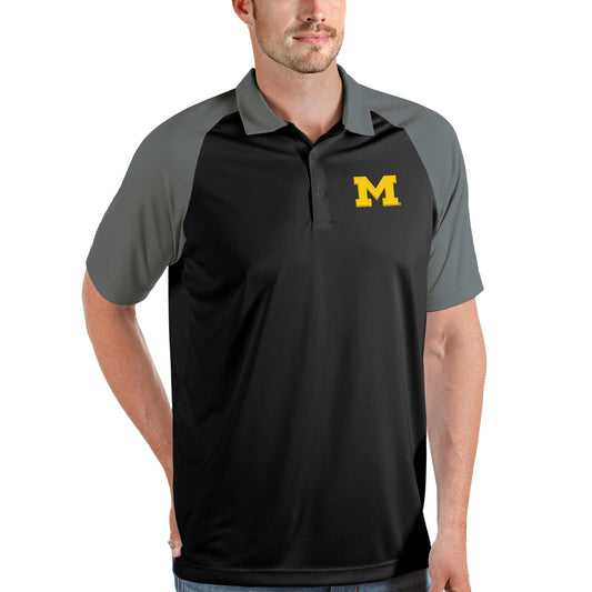 Men's Antigua Black/Steel Michigan Wolverines Nova Polo