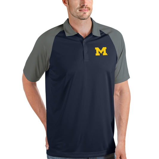 Men's Antigua Navy/Steel Michigan Wolverines Nova Polo