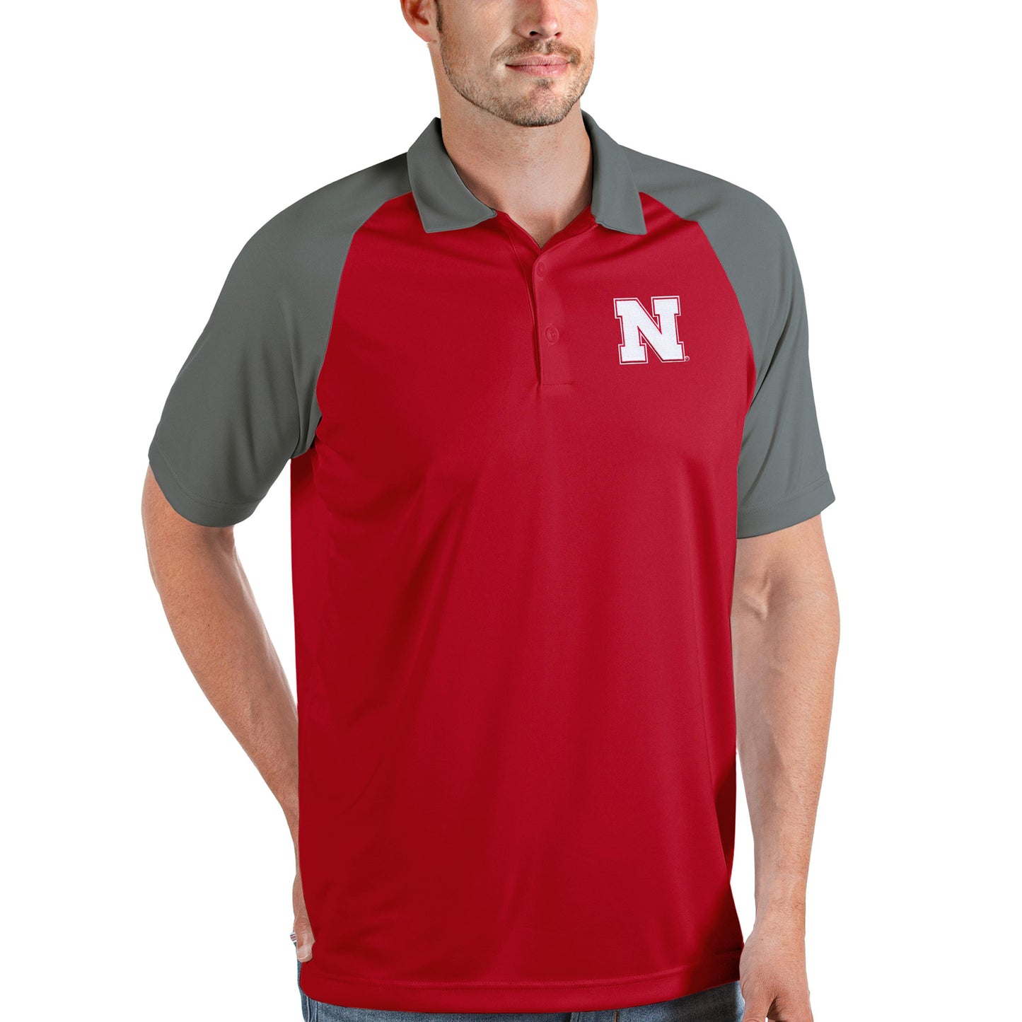 Men's Antigua Scarlet/Steel Nebraska Huskers Nova Polo