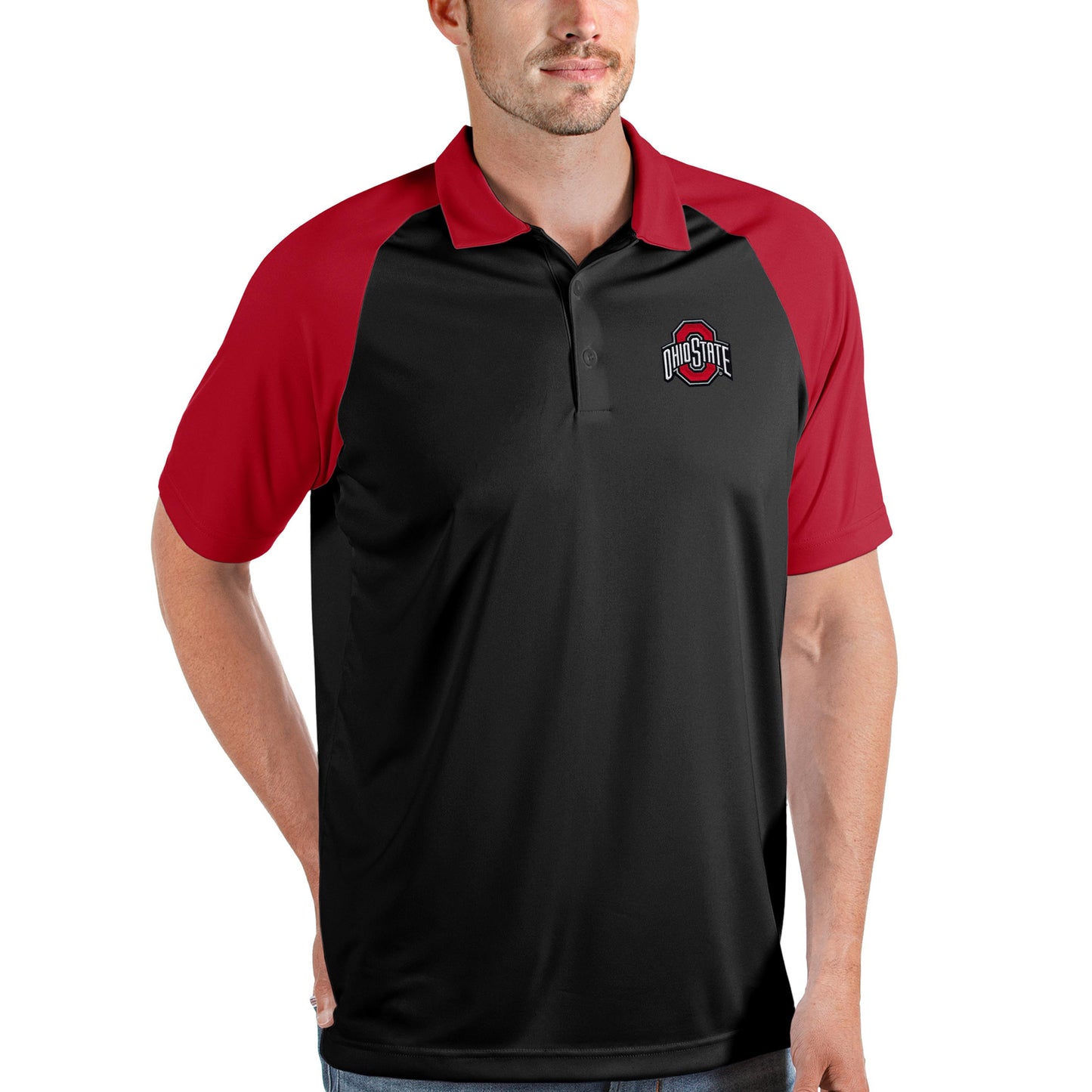 Men's Antigua Black/Red Ohio State Buckeyes Nova Polo