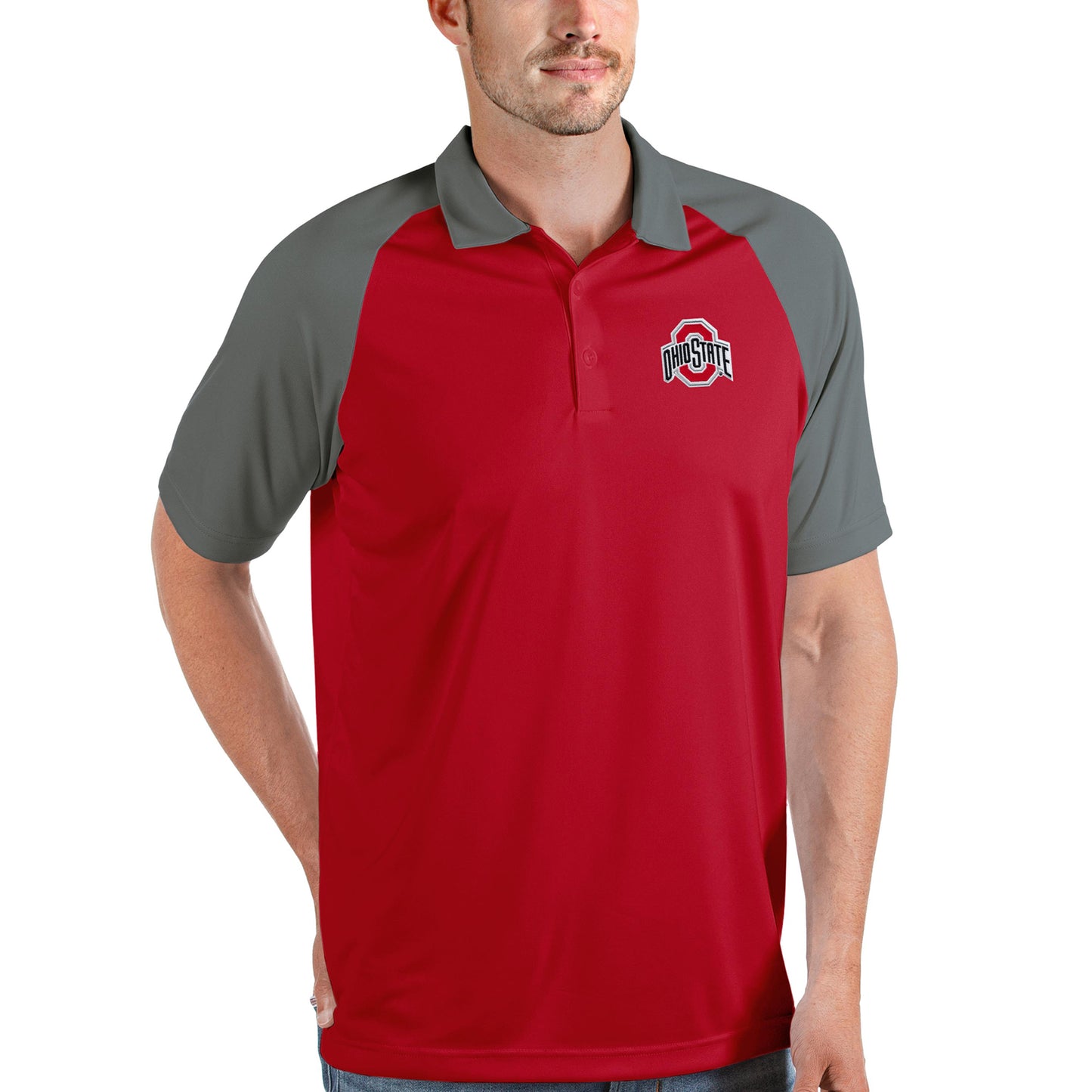 Men's Antigua Scarlet/Steel Ohio State Buckeyes Nova Polo