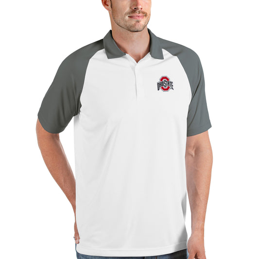 Men's Antigua White/Steel Ohio State Buckeyes Nova Polo