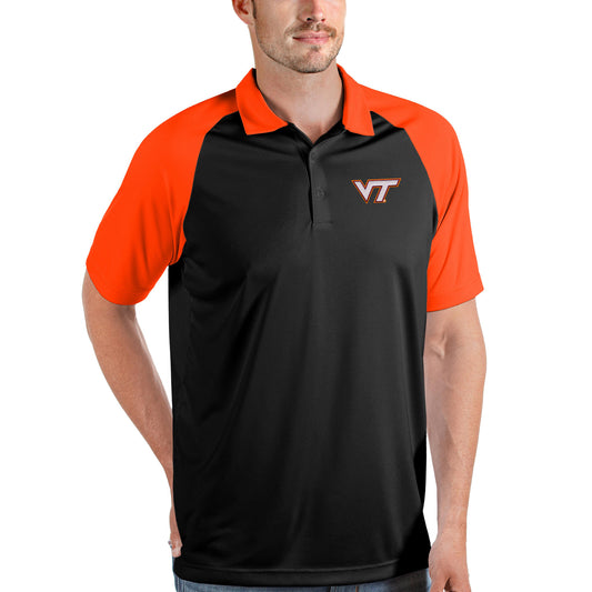 Men's Antigua Black/Orange Virginia Tech Hokies Nova Polo