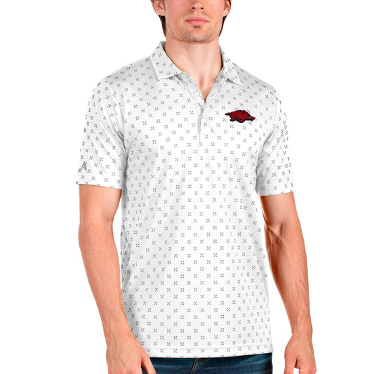 Men's Antigua White/Steel Arkansas Razorbacks Spark Polo