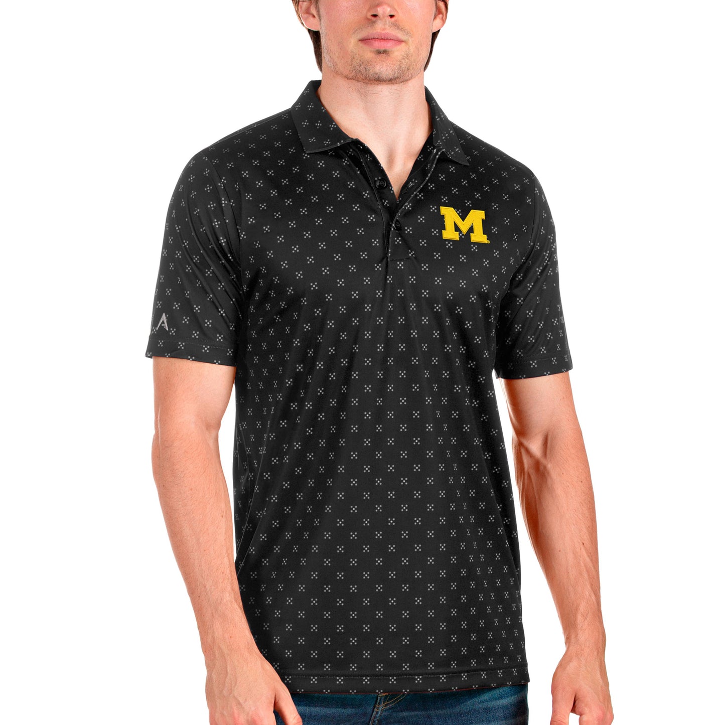 Men's Antigua Black/Steel Michigan Wolverines Spark Polo