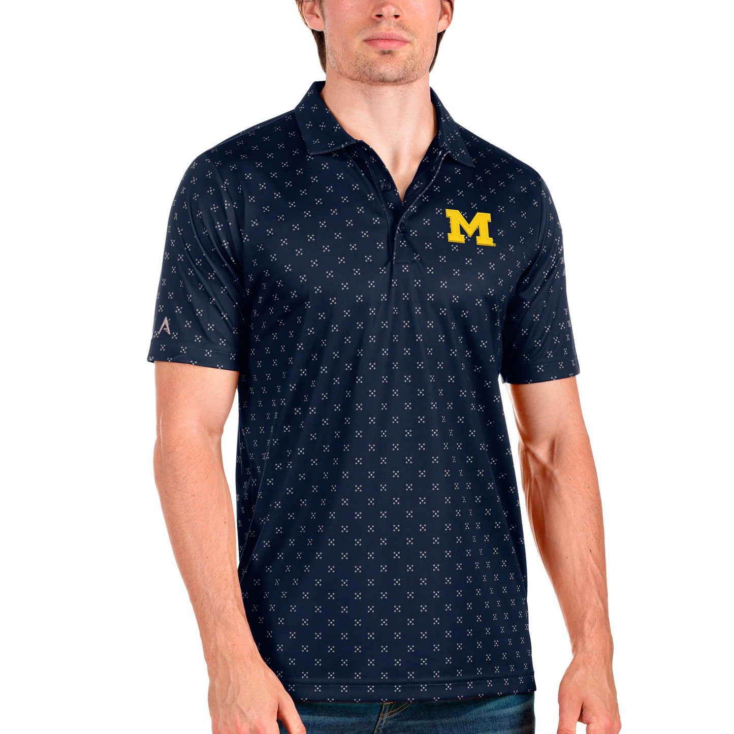 Men's Antigua Navy/Steel Michigan Wolverines Spark Polo