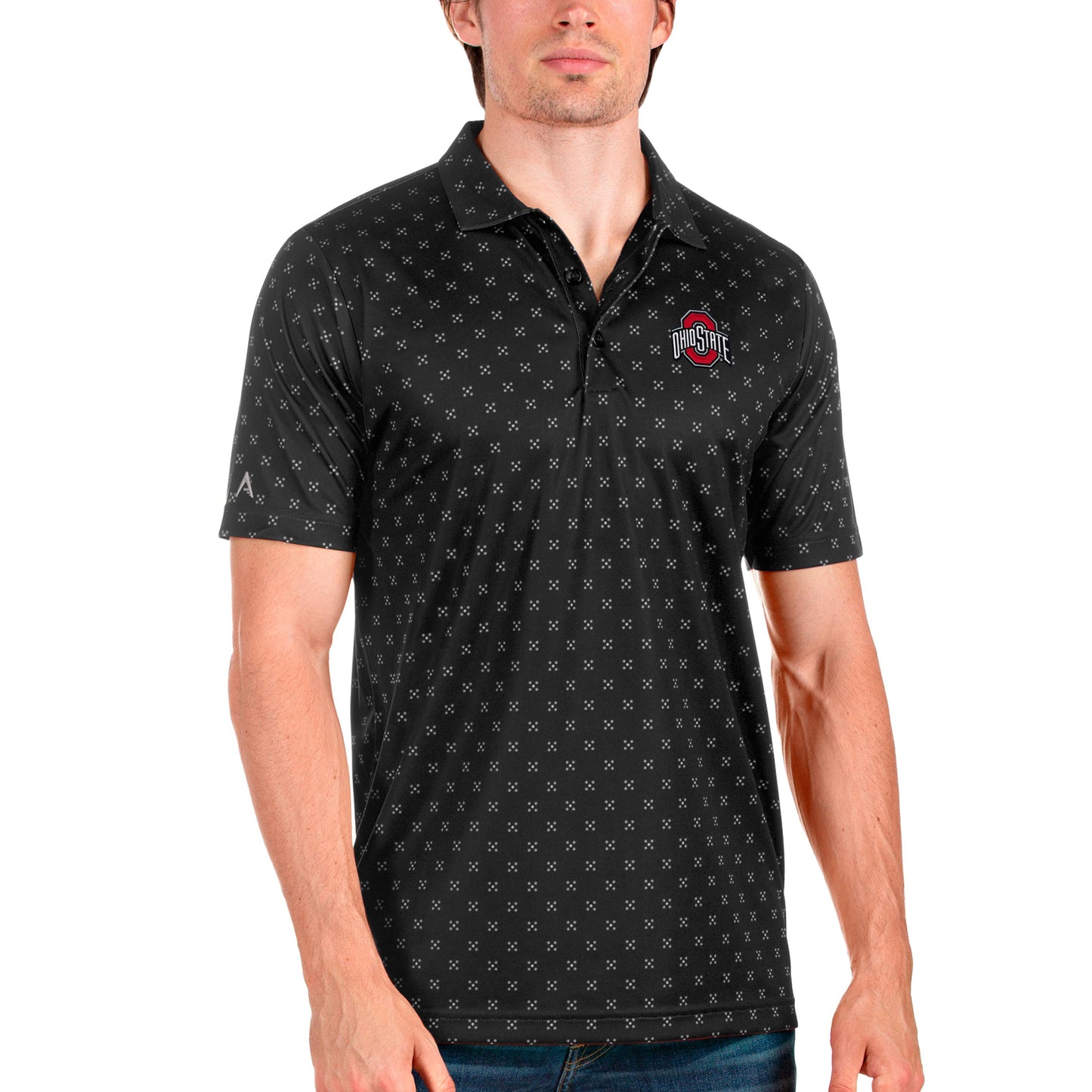 Men's Antigua Black/Steel Ohio State Buckeyes Spark Polo