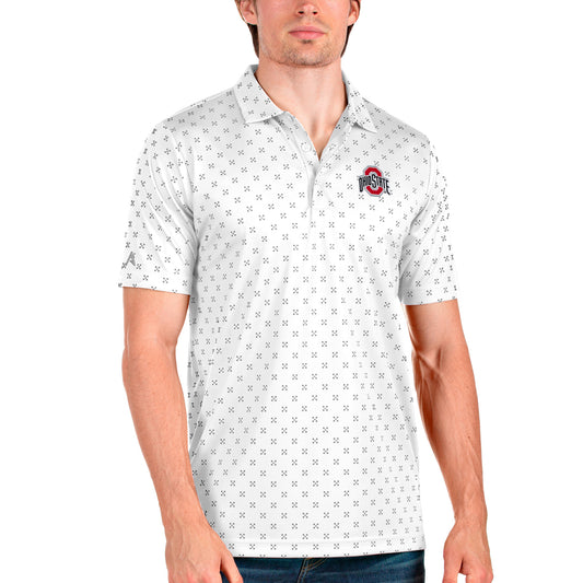 Men's Antigua White/Steel Ohio State Buckeyes Spark Polo