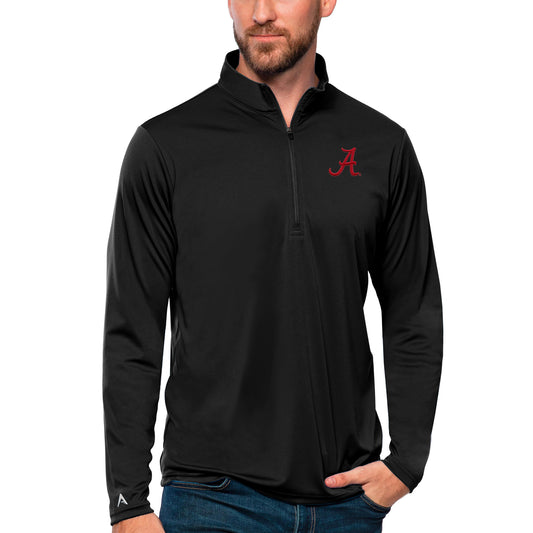 Men's Antigua Black Alabama Crimson Tide Tribute Quarter-Zip Top