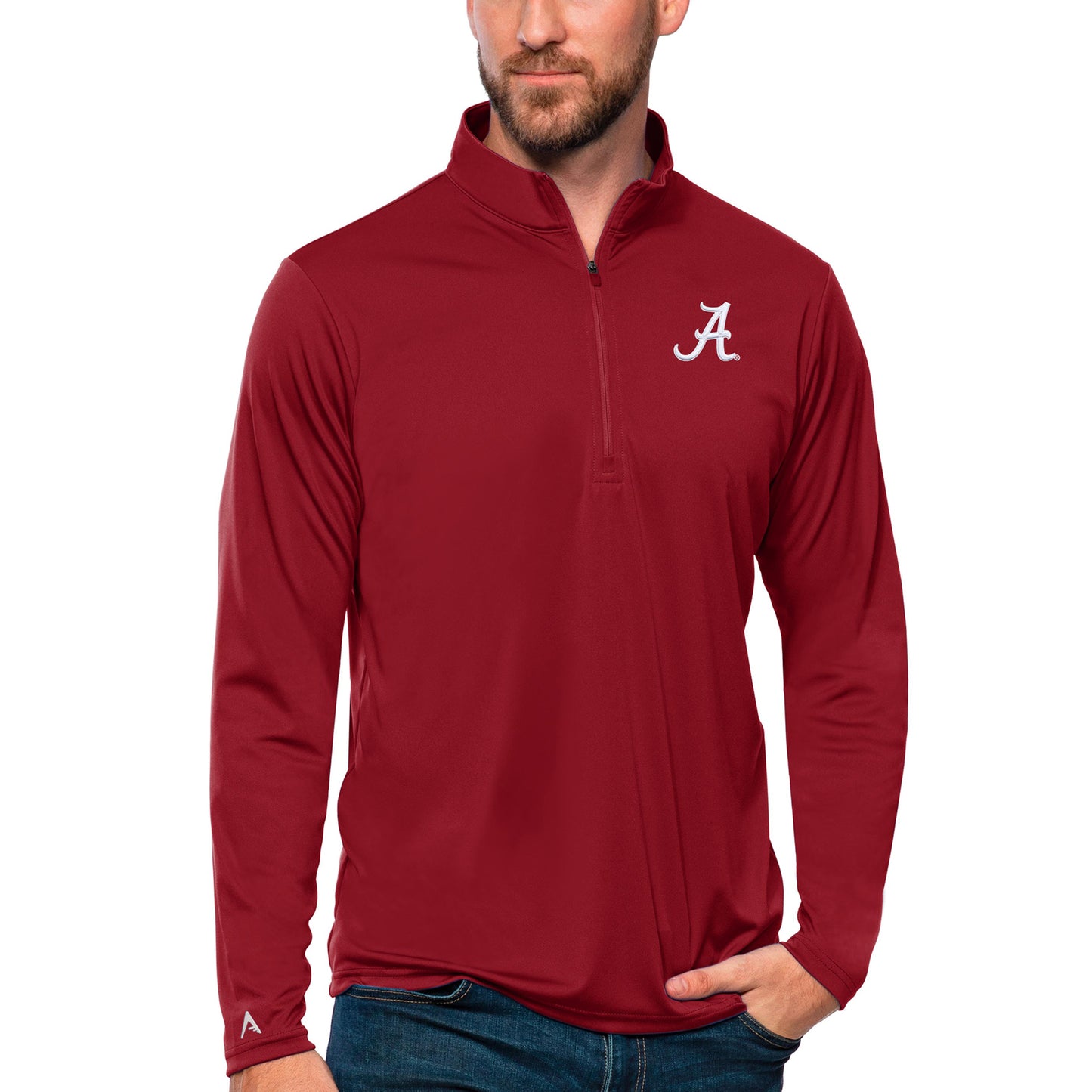 Men's Antigua Crimson Alabama Crimson Tide Tribute Quarter-Zip Top