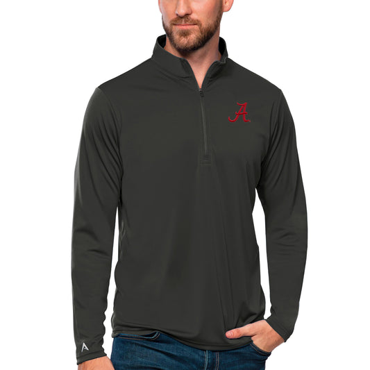 Men's Antigua Charcoal Alabama Crimson Tide Tribute Quarter-Zip Top