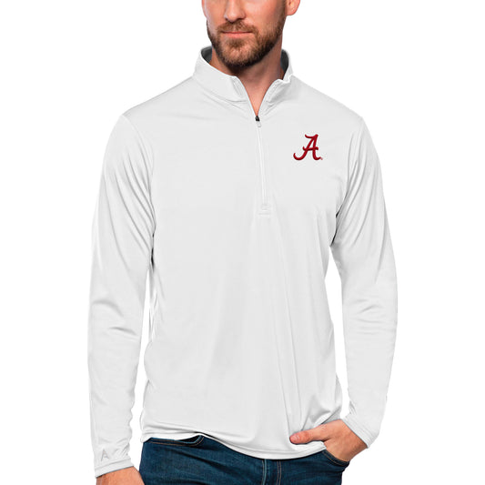 Men's Antigua White Alabama Crimson Tide Tribute Quarter-Zip Top