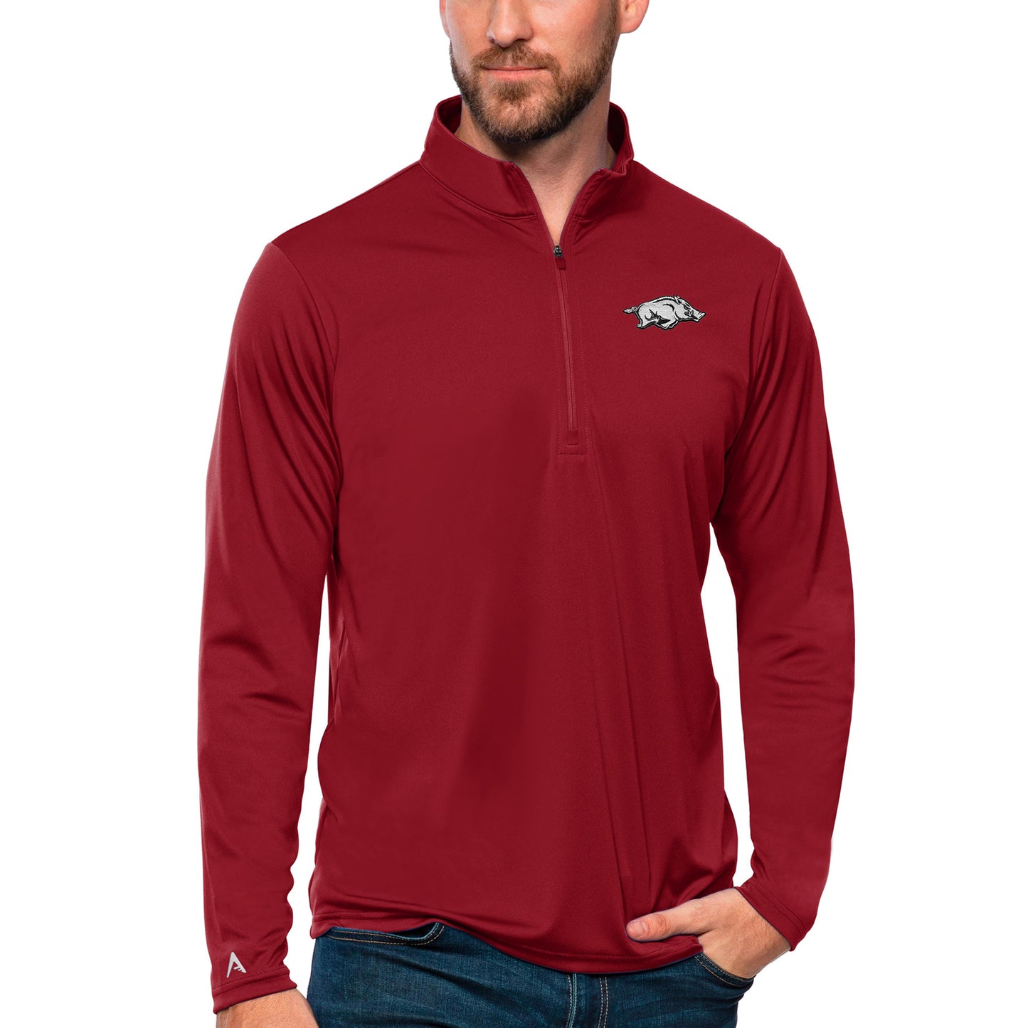 Men's Antigua Cardinal Arkansas Razorbacks Tribute Quarter-Zip Top