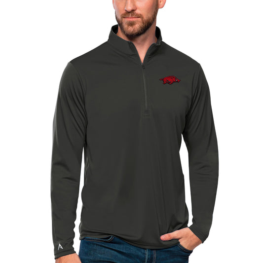 Men's Antigua Charcoal Arkansas Razorbacks Tribute Quarter-Zip Top