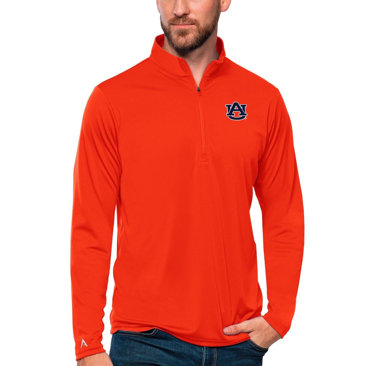 Men's Antigua Orange Auburn Tigers Tribute Quarter-Zip Top