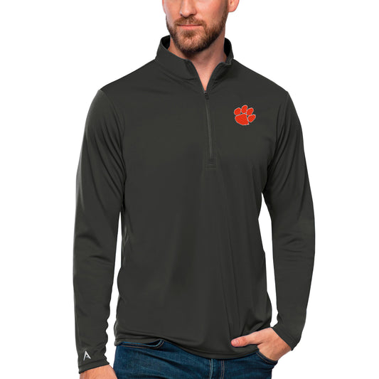 Men's Antigua Charcoal Clemson Tigers Tribute Quarter-Zip Top