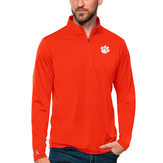 Men's Antigua Orange Clemson Tigers Tribute Quarter-Zip Top