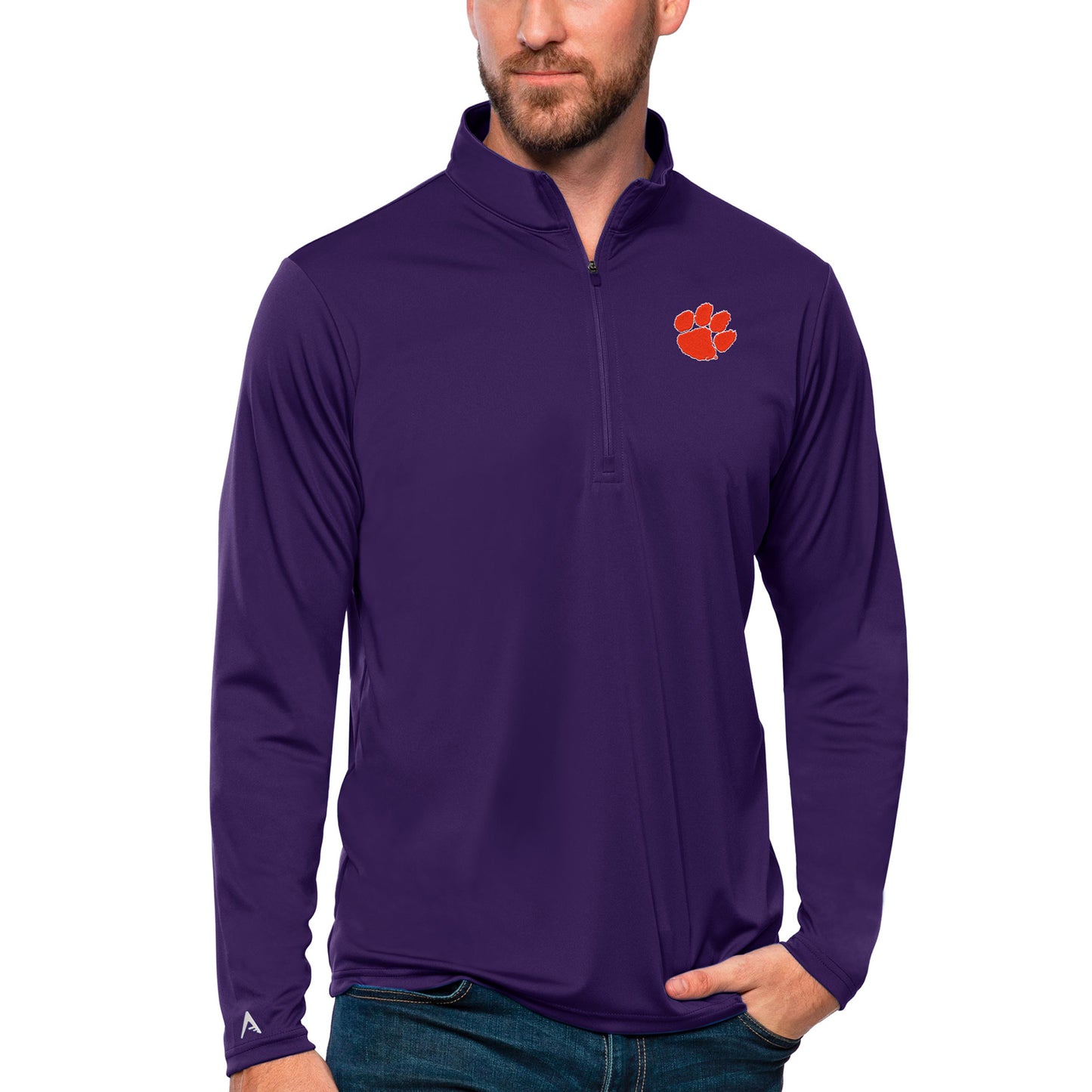 Men's Antigua Purple Clemson Tigers Tribute Quarter-Zip Top