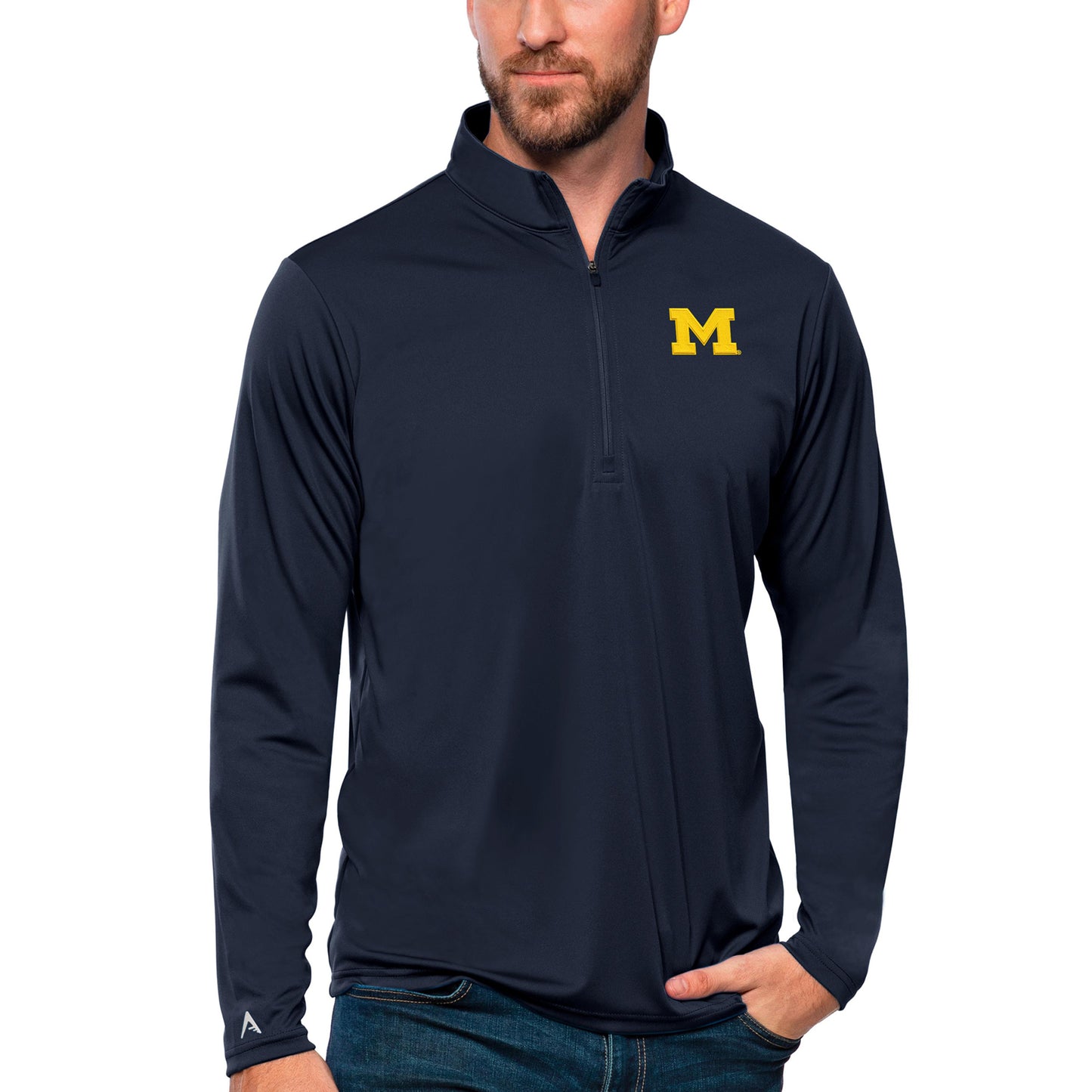 Men's Antigua Navy Michigan Wolverines Tribute Quarter-Zip Top