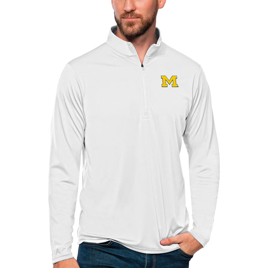 Men's Antigua White Michigan Wolverines Tribute Quarter-Zip Top