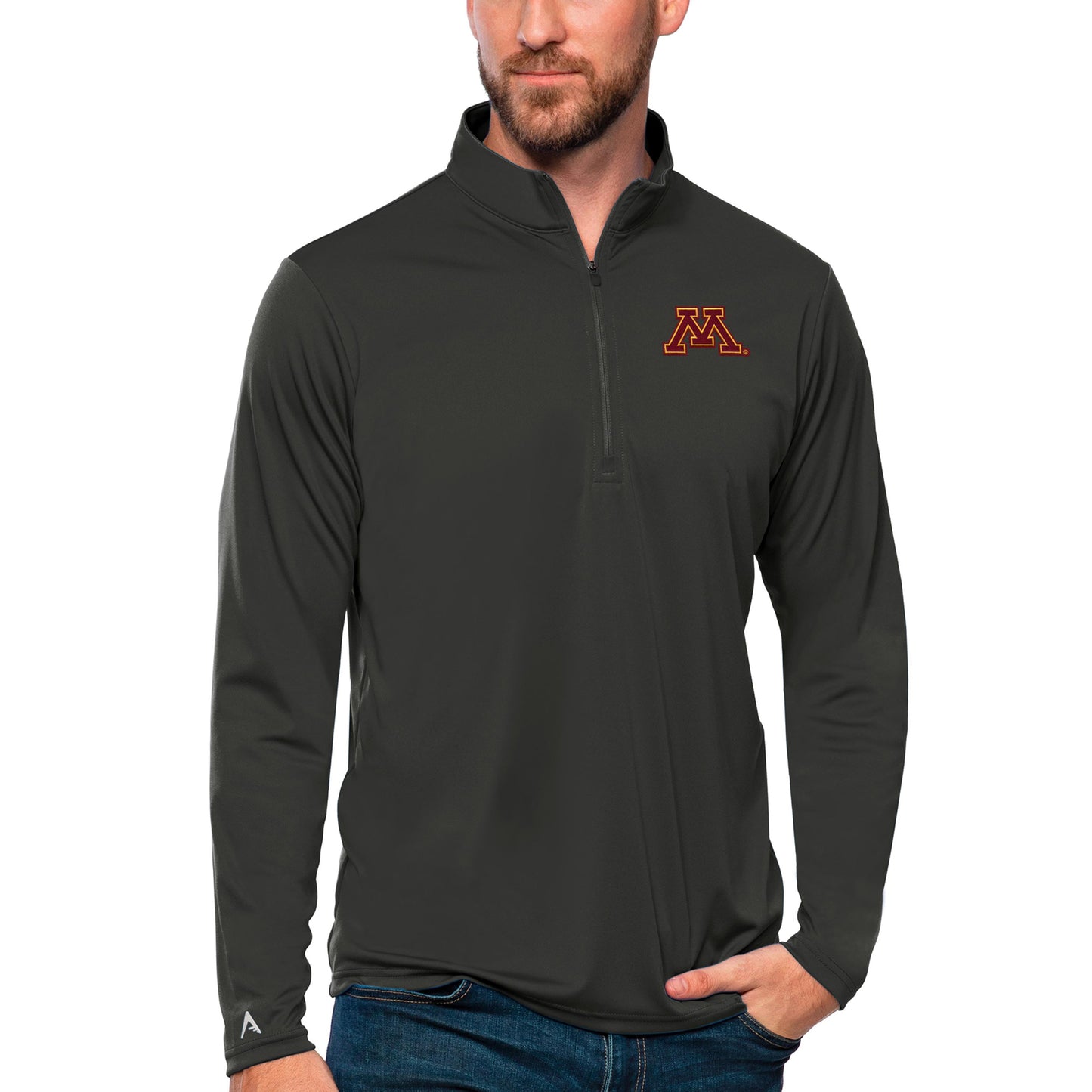 Men's Antigua Charcoal Minnesota Golden Gophers Tribute Quarter-Zip Top