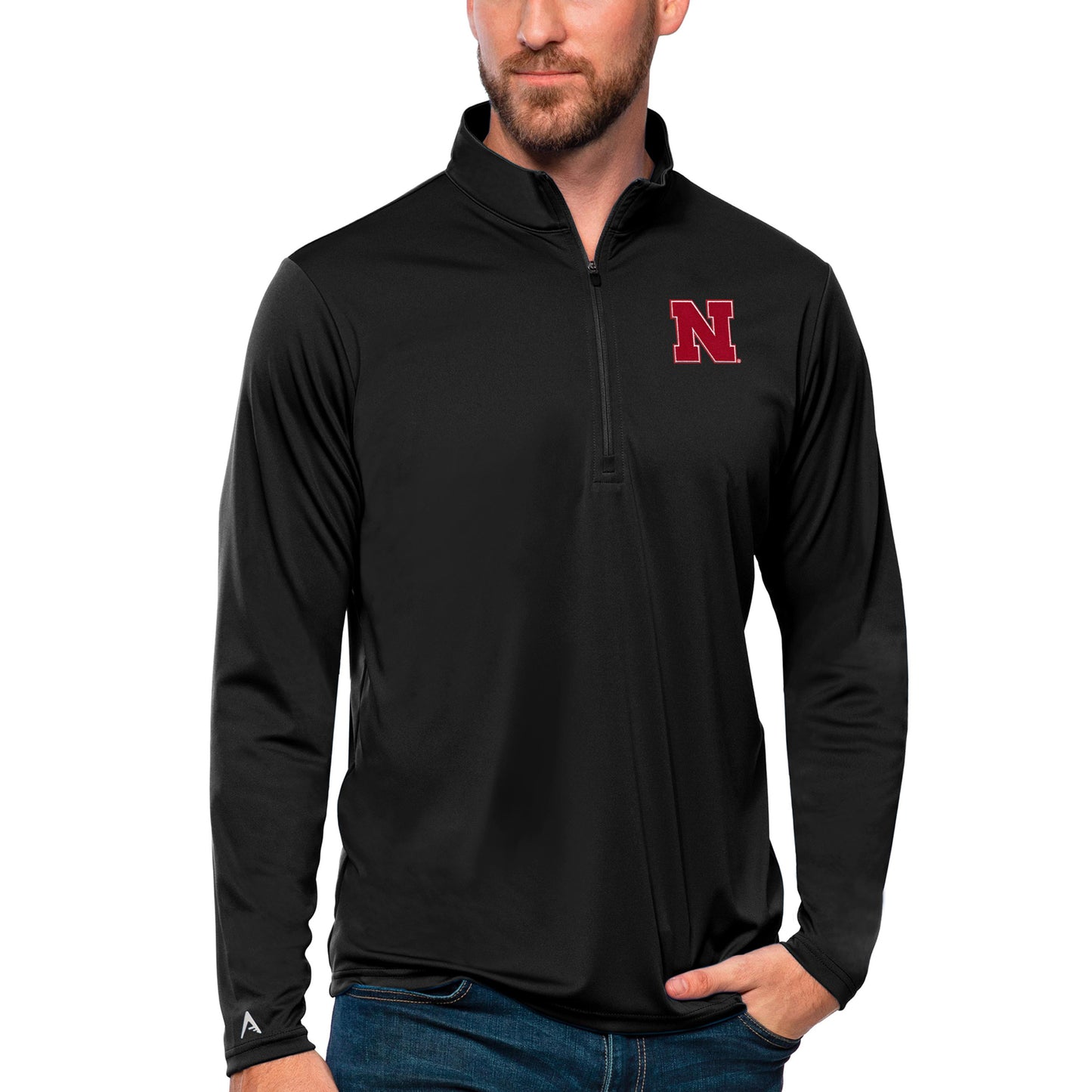 Men's Antigua Black Nebraska Huskers Tribute Quarter-Zip Top