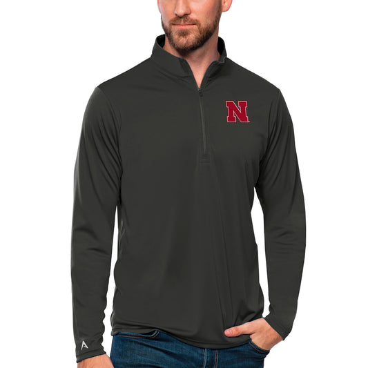 Men's Antigua Charcoal Nebraska Huskers Tribute Quarter-Zip Top