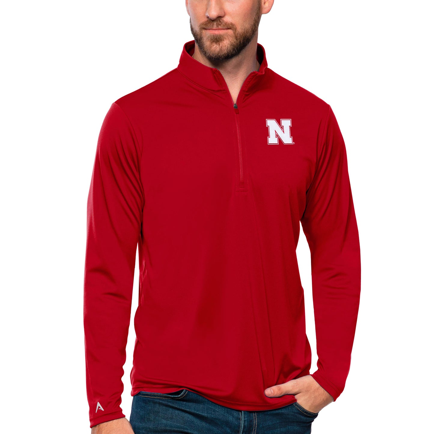 Men's Antigua Scarlet Nebraska Huskers Tribute Quarter-Zip Top