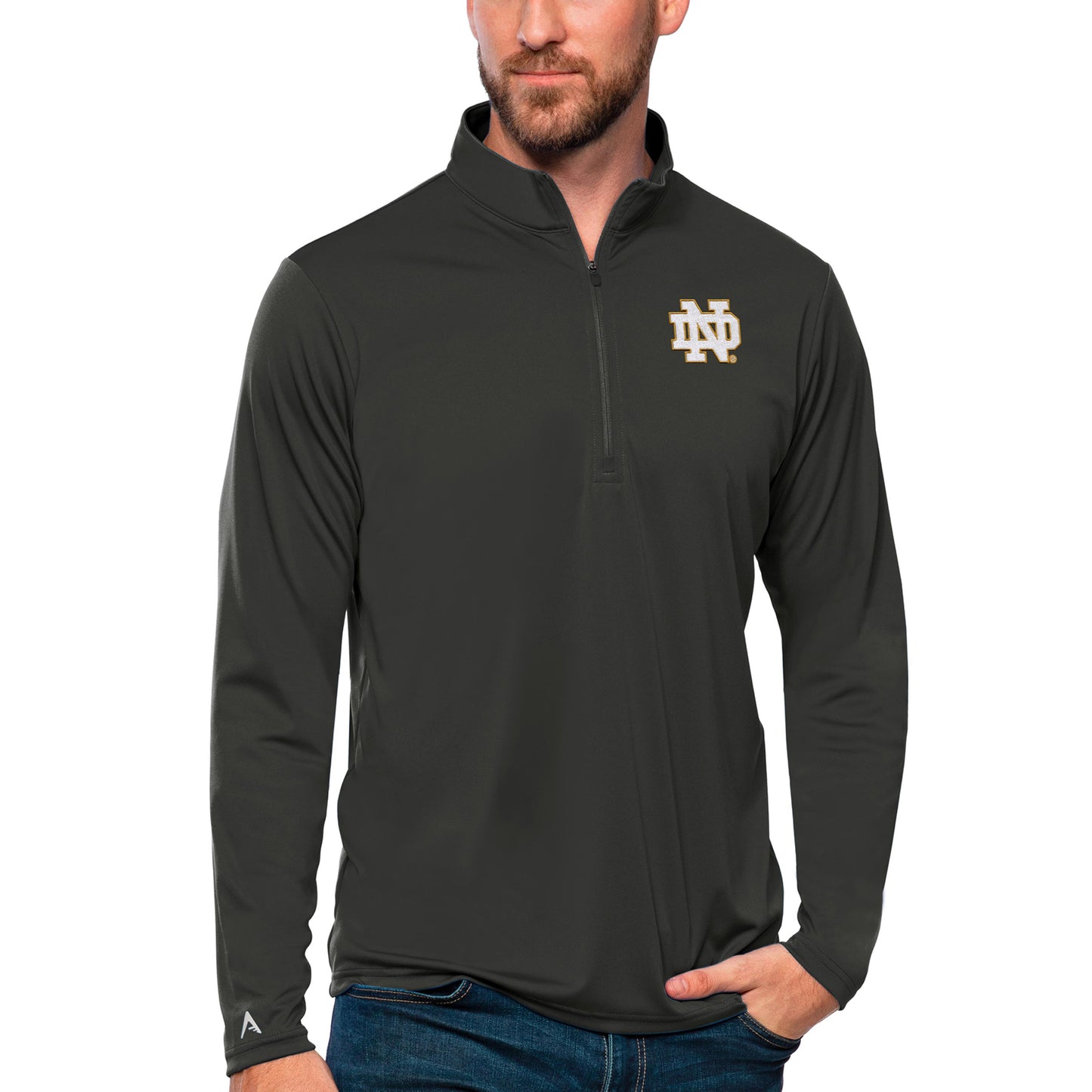 Men's Antigua Charcoal Notre Dame Fighting Irish Tribute Quarter-Zip Top