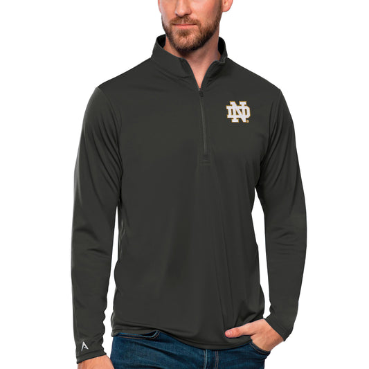 Men's Antigua Charcoal Notre Dame Fighting Irish Tribute Quarter-Zip Top