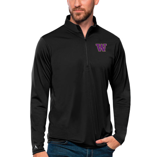 Men's Antigua Black Washington Huskies Tribute Quarter-Zip Top