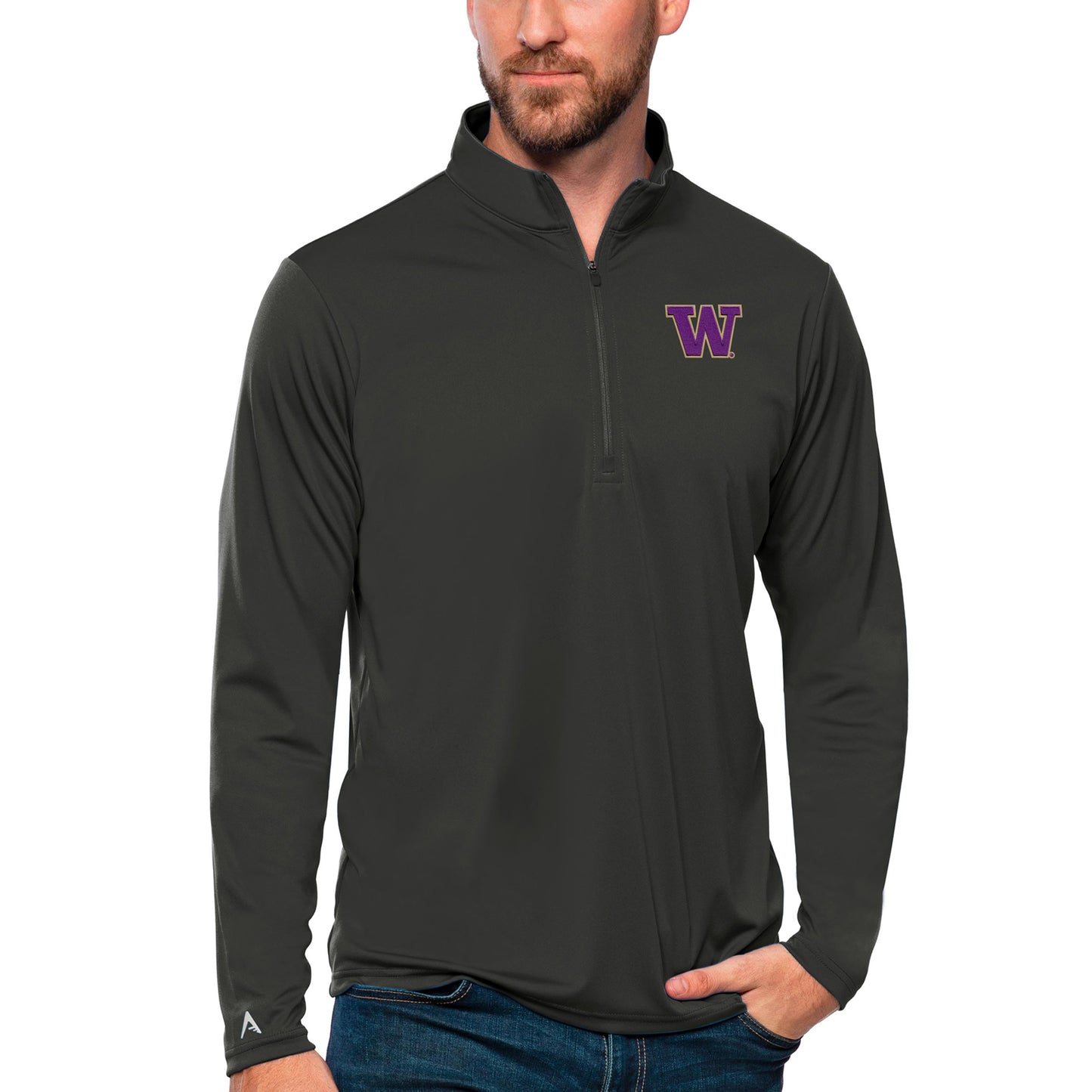 Men's Antigua Charcoal Washington Huskies Tribute Quarter-Zip Top